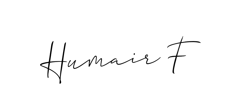 It looks lik you need a new signature style for name Humair F. Design unique handwritten (Allison_Script) signature with our free signature maker in just a few clicks. Humair F signature style 2 images and pictures png