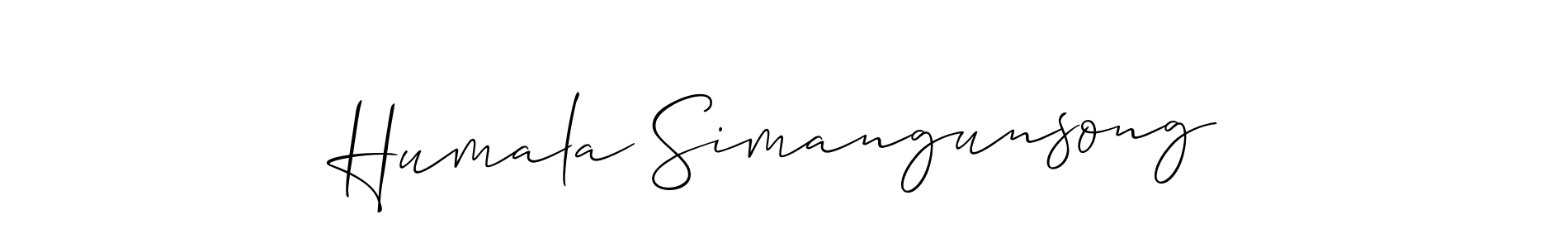 How to make Humala Simangunsong name signature. Use Allison_Script style for creating short signs online. This is the latest handwritten sign. Humala Simangunsong signature style 2 images and pictures png