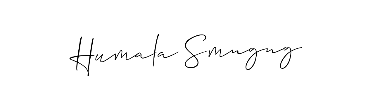 The best way (Allison_Script) to make a short signature is to pick only two or three words in your name. The name Humala Smngng include a total of six letters. For converting this name. Humala Smngng signature style 2 images and pictures png
