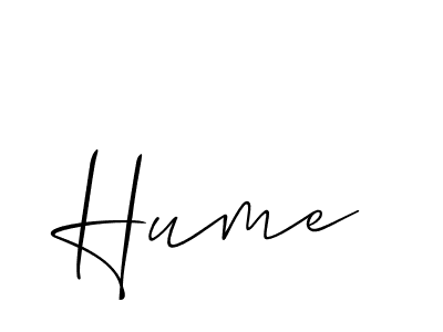 Use a signature maker to create a handwritten signature online. With this signature software, you can design (Allison_Script) your own signature for name Hume. Hume signature style 2 images and pictures png