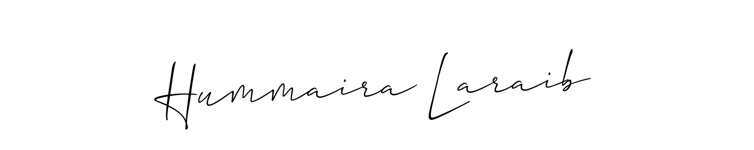 How to make Hummaira Laraib name signature. Use Allison_Script style for creating short signs online. This is the latest handwritten sign. Hummaira Laraib signature style 2 images and pictures png