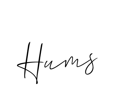 The best way (Allison_Script) to make a short signature is to pick only two or three words in your name. The name Hums include a total of six letters. For converting this name. Hums signature style 2 images and pictures png