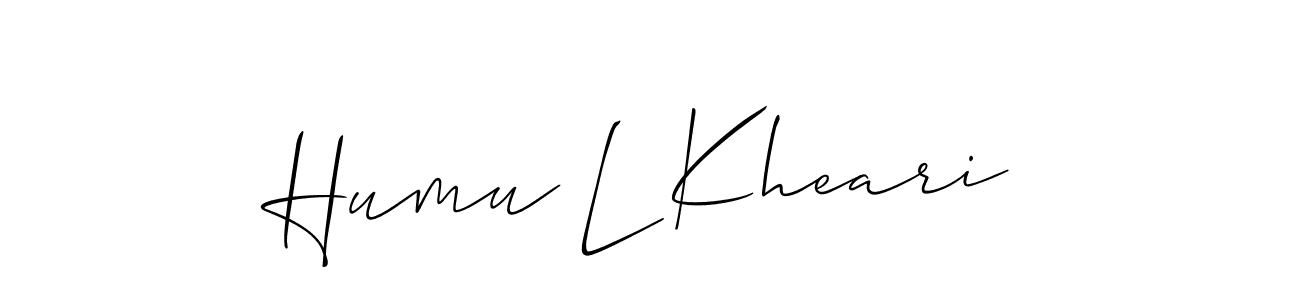 The best way (Allison_Script) to make a short signature is to pick only two or three words in your name. The name Humu L Kheari include a total of six letters. For converting this name. Humu L Kheari signature style 2 images and pictures png