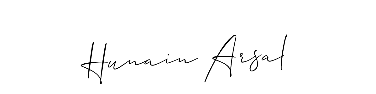 Make a beautiful signature design for name Hunain Arsal. With this signature (Allison_Script) style, you can create a handwritten signature for free. Hunain Arsal signature style 2 images and pictures png