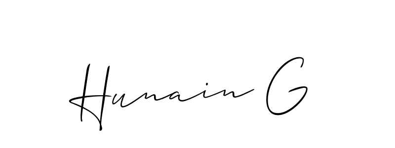 It looks lik you need a new signature style for name Hunain G. Design unique handwritten (Allison_Script) signature with our free signature maker in just a few clicks. Hunain G signature style 2 images and pictures png