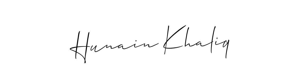 Also You can easily find your signature by using the search form. We will create Hunain Khaliq name handwritten signature images for you free of cost using Allison_Script sign style. Hunain Khaliq signature style 2 images and pictures png