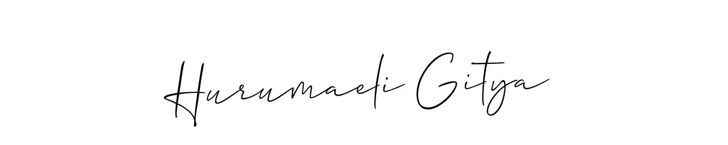 How to make Hurumaeli Gitya name signature. Use Allison_Script style for creating short signs online. This is the latest handwritten sign. Hurumaeli Gitya signature style 2 images and pictures png