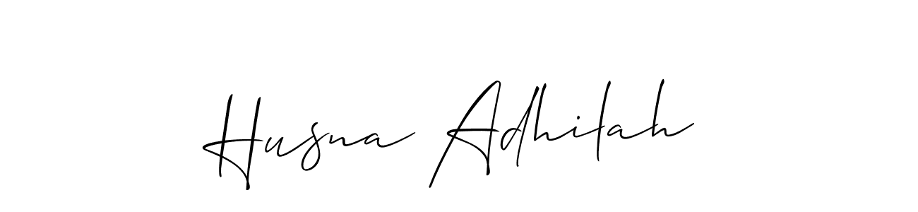 How to make Husna Adhilah name signature. Use Allison_Script style for creating short signs online. This is the latest handwritten sign. Husna Adhilah signature style 2 images and pictures png