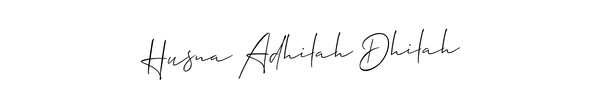 Allison_Script is a professional signature style that is perfect for those who want to add a touch of class to their signature. It is also a great choice for those who want to make their signature more unique. Get Husna Adhilah Dhilah name to fancy signature for free. Husna Adhilah Dhilah signature style 2 images and pictures png