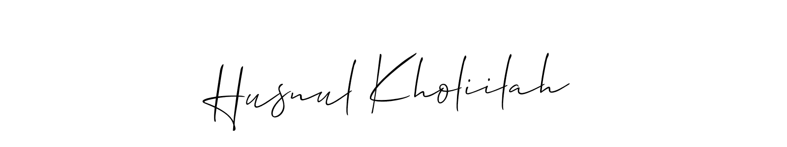 Also You can easily find your signature by using the search form. We will create Husnul Kholiilah name handwritten signature images for you free of cost using Allison_Script sign style. Husnul Kholiilah signature style 2 images and pictures png