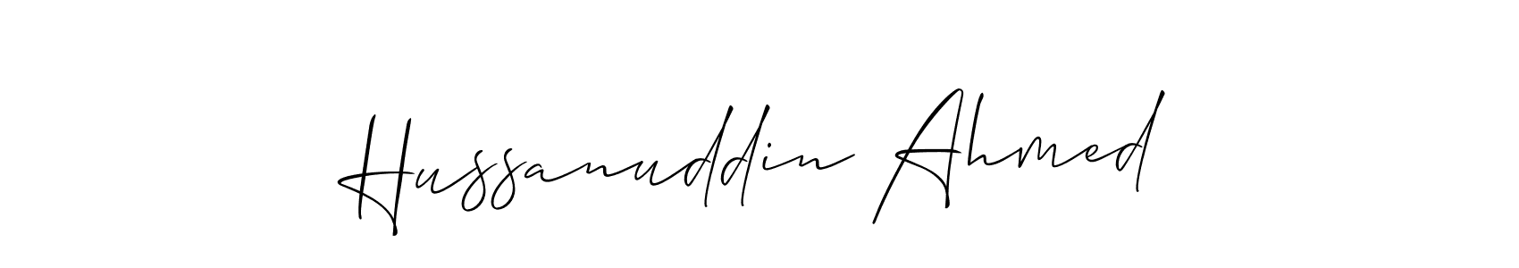 Make a beautiful signature design for name Hussanuddin Ahmed. With this signature (Allison_Script) style, you can create a handwritten signature for free. Hussanuddin Ahmed signature style 2 images and pictures png