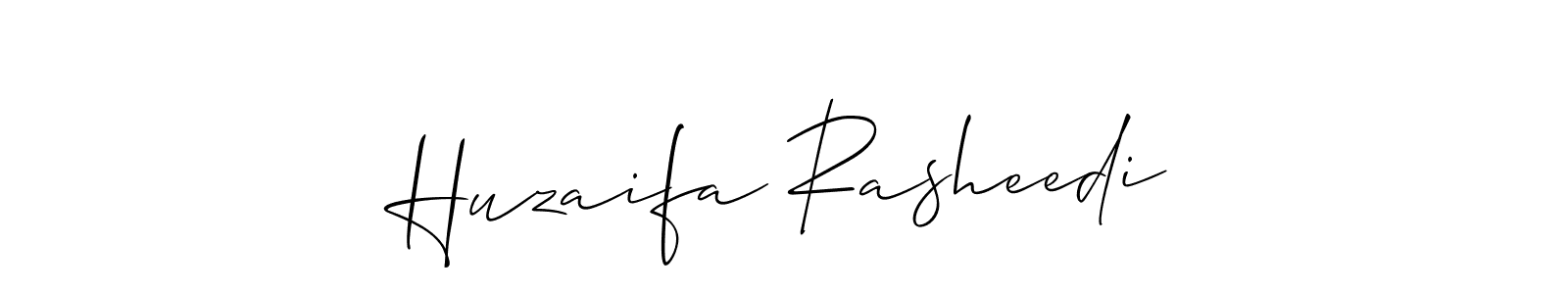 if you are searching for the best signature style for your name Huzaifa Rasheedi. so please give up your signature search. here we have designed multiple signature styles  using Allison_Script. Huzaifa Rasheedi signature style 2 images and pictures png