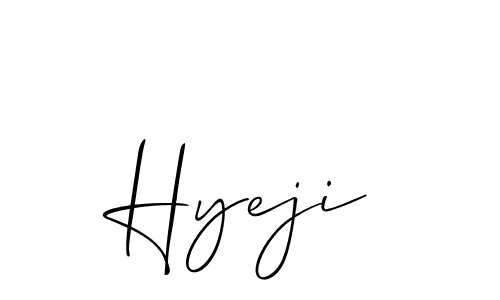 Use a signature maker to create a handwritten signature online. With this signature software, you can design (Allison_Script) your own signature for name Hyeji. Hyeji signature style 2 images and pictures png