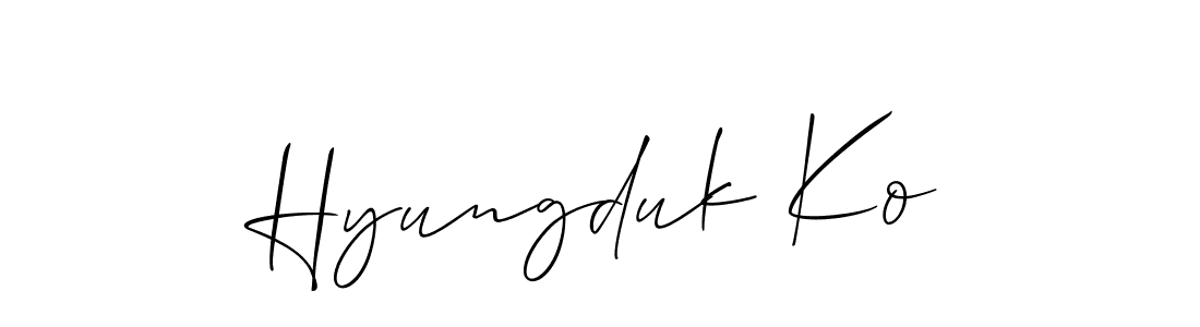 Also we have Hyungduk Ko name is the best signature style. Create professional handwritten signature collection using Allison_Script autograph style. Hyungduk Ko signature style 2 images and pictures png