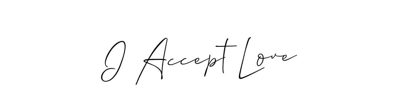 Similarly Allison_Script is the best handwritten signature design. Signature creator online .You can use it as an online autograph creator for name I Accept Love. I Accept Love signature style 2 images and pictures png