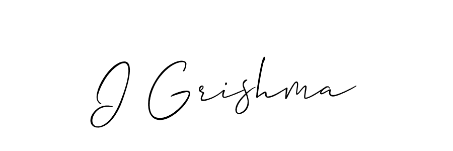 Make a short I Grishma signature style. Manage your documents anywhere anytime using Allison_Script. Create and add eSignatures, submit forms, share and send files easily. I Grishma signature style 2 images and pictures png