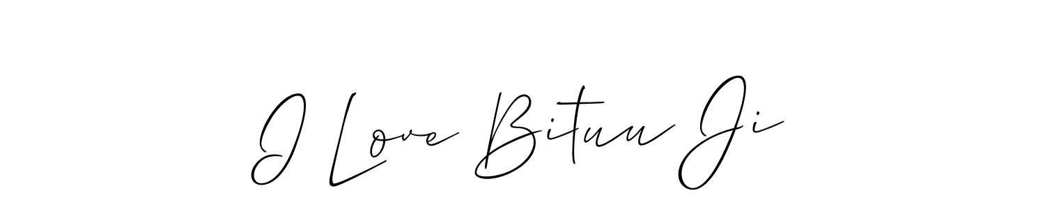 The best way (Allison_Script) to make a short signature is to pick only two or three words in your name. The name I Love Bituu Ji include a total of six letters. For converting this name. I Love Bituu Ji signature style 2 images and pictures png