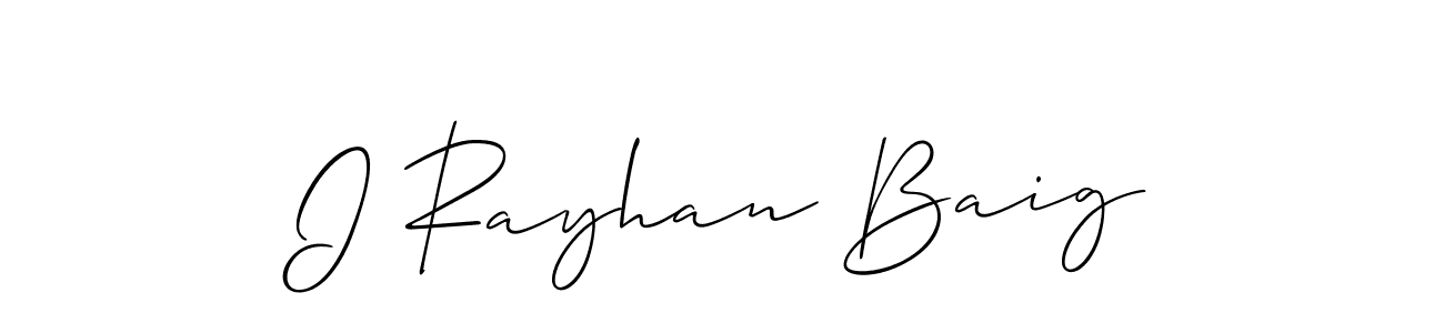 The best way (Allison_Script) to make a short signature is to pick only two or three words in your name. The name I Rayhan Baig include a total of six letters. For converting this name. I Rayhan Baig signature style 2 images and pictures png