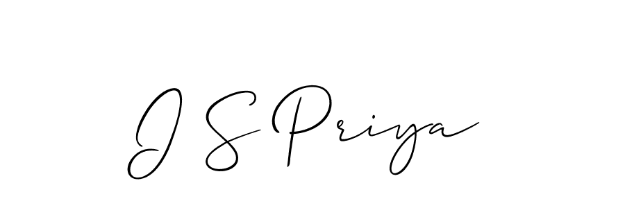 How to make I S Priya signature? Allison_Script is a professional autograph style. Create handwritten signature for I S Priya name. I S Priya signature style 2 images and pictures png