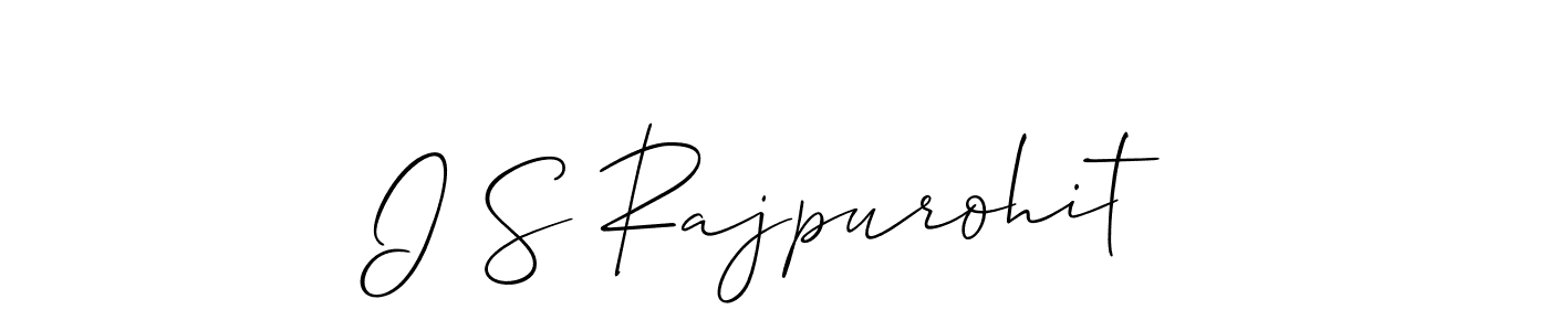 Also You can easily find your signature by using the search form. We will create I S Rajpurohit name handwritten signature images for you free of cost using Allison_Script sign style. I S Rajpurohit signature style 2 images and pictures png