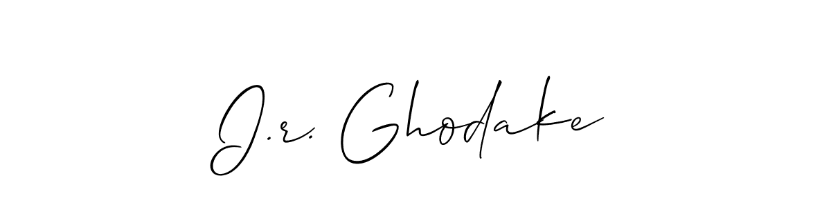 How to make I.r. Ghodake name signature. Use Allison_Script style for creating short signs online. This is the latest handwritten sign. I.r. Ghodake signature style 2 images and pictures png