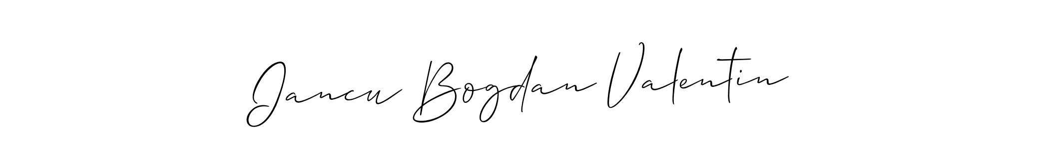 You should practise on your own different ways (Allison_Script) to write your name (Iancu Bogdan Valentin) in signature. don't let someone else do it for you. Iancu Bogdan Valentin signature style 2 images and pictures png