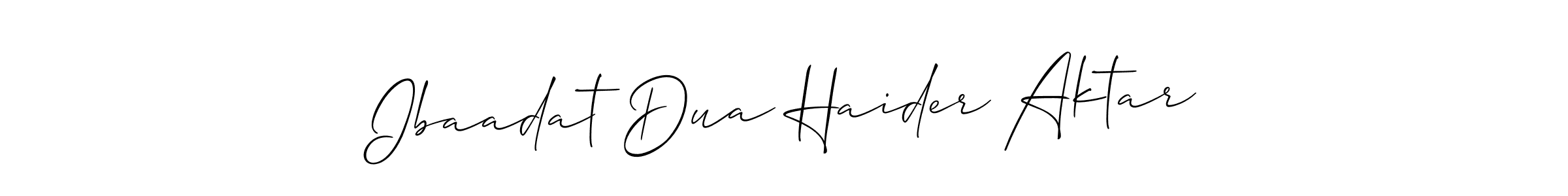This is the best signature style for the Ibaadat Dua Haider Aktar name. Also you like these signature font (Allison_Script). Mix name signature. Ibaadat Dua Haider Aktar signature style 2 images and pictures png