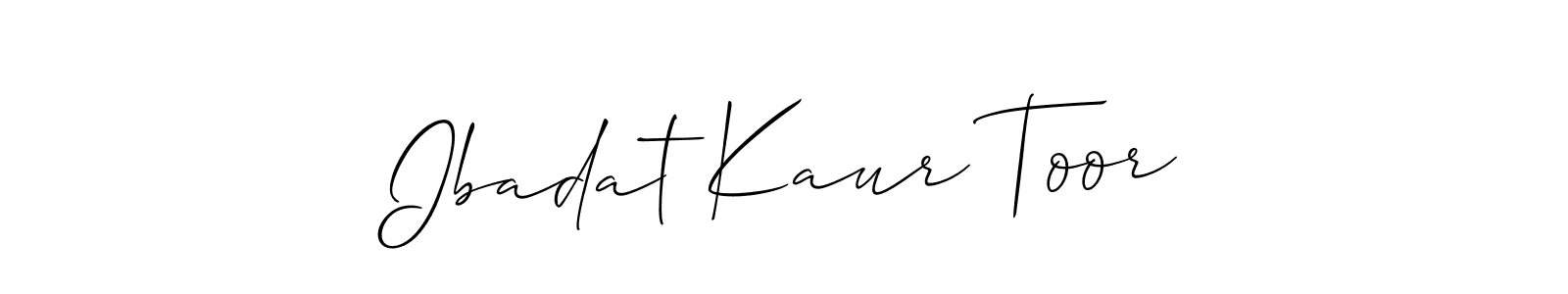 How to make Ibadat Kaur Toor name signature. Use Allison_Script style for creating short signs online. This is the latest handwritten sign. Ibadat Kaur Toor signature style 2 images and pictures png