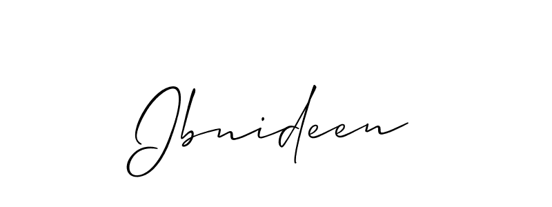 if you are searching for the best signature style for your name Ibnideen. so please give up your signature search. here we have designed multiple signature styles  using Allison_Script. Ibnideen signature style 2 images and pictures png