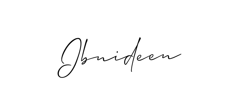 if you are searching for the best signature style for your name Ibnideen. so please give up your signature search. here we have designed multiple signature styles  using Allison_Script. Ibnideen signature style 2 images and pictures png