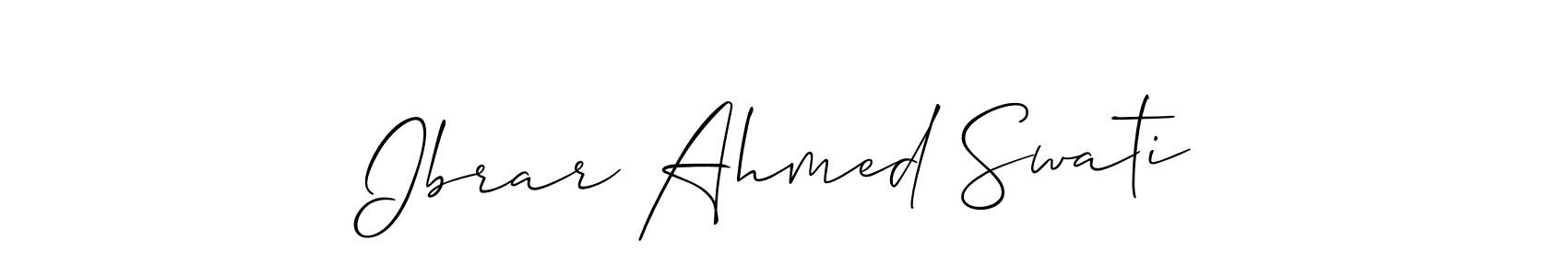 Allison_Script is a professional signature style that is perfect for those who want to add a touch of class to their signature. It is also a great choice for those who want to make their signature more unique. Get Ibrar Ahmed Swati name to fancy signature for free. Ibrar Ahmed Swati signature style 2 images and pictures png