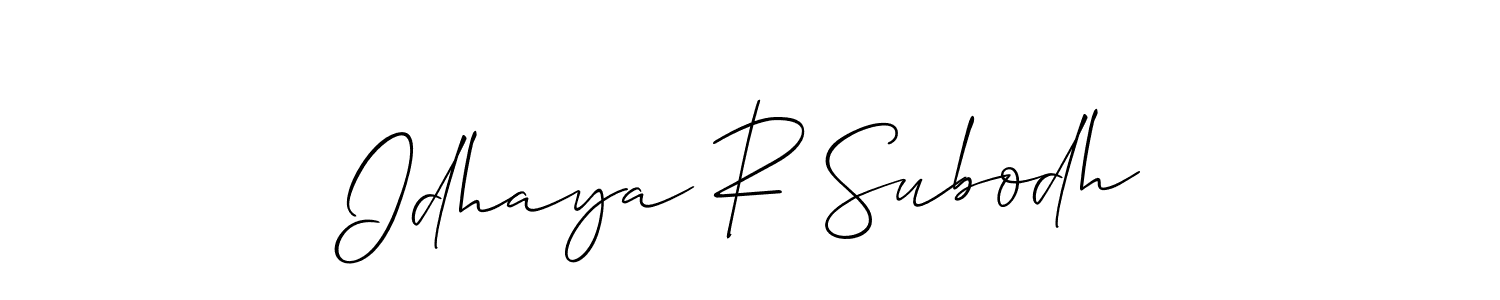 Allison_Script is a professional signature style that is perfect for those who want to add a touch of class to their signature. It is also a great choice for those who want to make their signature more unique. Get Idhaya R Subodh name to fancy signature for free. Idhaya R Subodh signature style 2 images and pictures png