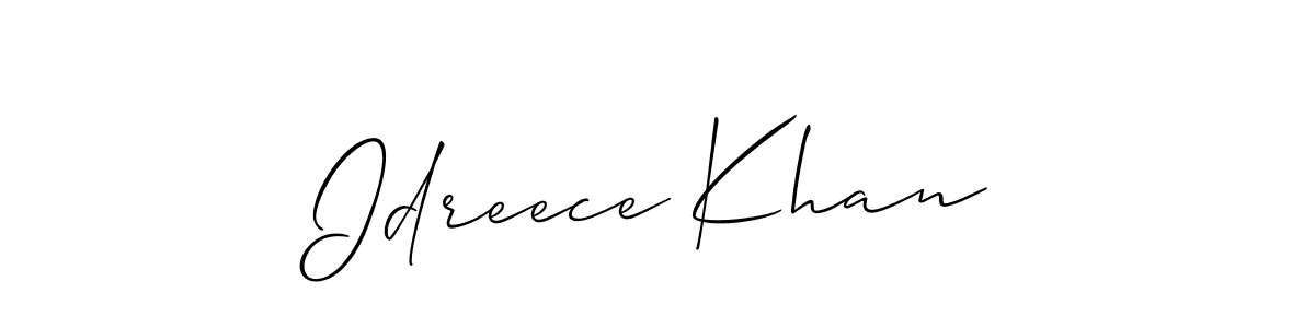 Allison_Script is a professional signature style that is perfect for those who want to add a touch of class to their signature. It is also a great choice for those who want to make their signature more unique. Get Idreece Khan name to fancy signature for free. Idreece Khan signature style 2 images and pictures png