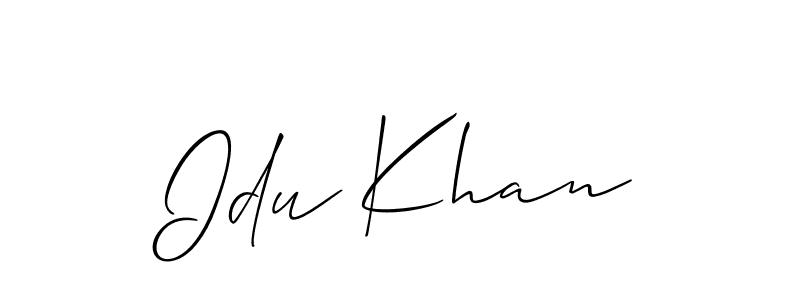 Allison_Script is a professional signature style that is perfect for those who want to add a touch of class to their signature. It is also a great choice for those who want to make their signature more unique. Get Idu Khan name to fancy signature for free. Idu Khan signature style 2 images and pictures png