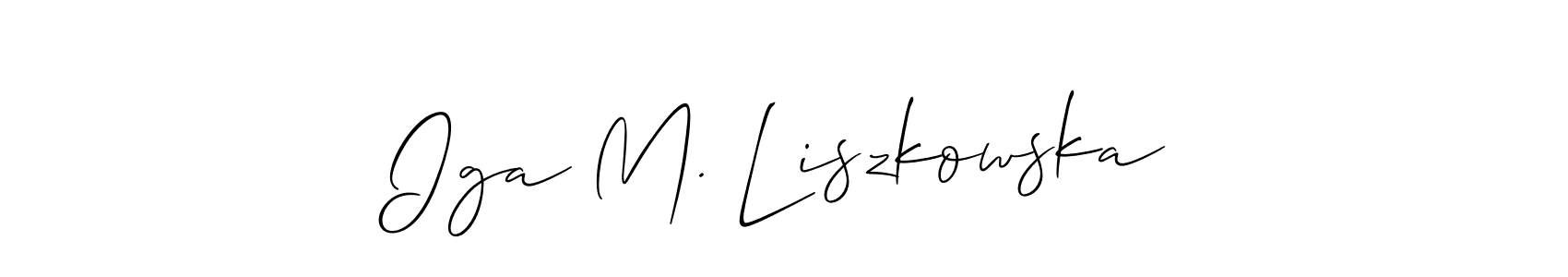 See photos of Iga M. Liszkowska official signature by Spectra . Check more albums & portfolios. Read reviews & check more about Allison_Script font. Iga M. Liszkowska signature style 2 images and pictures png