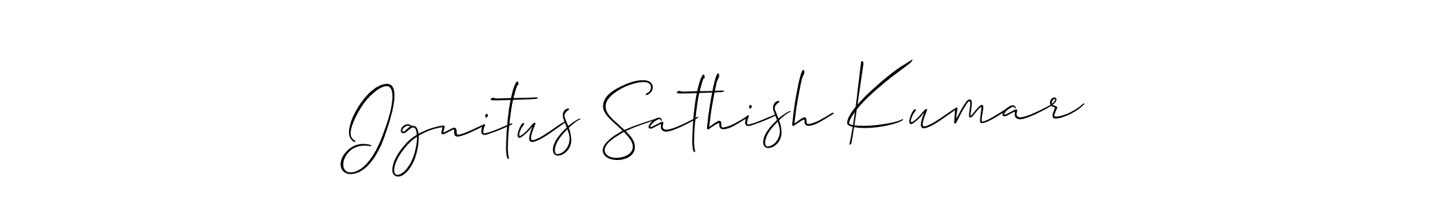 The best way (Allison_Script) to make a short signature is to pick only two or three words in your name. The name Ignitus Sathish Kumar include a total of six letters. For converting this name. Ignitus Sathish Kumar signature style 2 images and pictures png