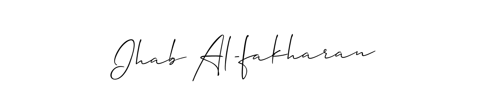 if you are searching for the best signature style for your name Ihab Al-fakharan. so please give up your signature search. here we have designed multiple signature styles  using Allison_Script. Ihab Al-fakharan signature style 2 images and pictures png