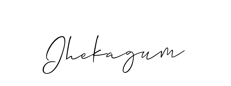 Allison_Script is a professional signature style that is perfect for those who want to add a touch of class to their signature. It is also a great choice for those who want to make their signature more unique. Get Ihekagum name to fancy signature for free. Ihekagum signature style 2 images and pictures png