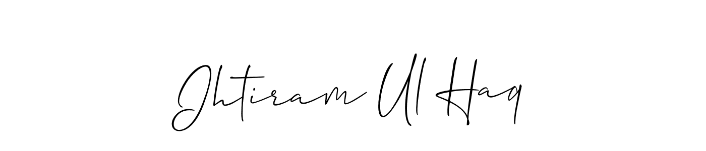 Allison_Script is a professional signature style that is perfect for those who want to add a touch of class to their signature. It is also a great choice for those who want to make their signature more unique. Get Ihtiram Ul Haq name to fancy signature for free. Ihtiram Ul Haq signature style 2 images and pictures png