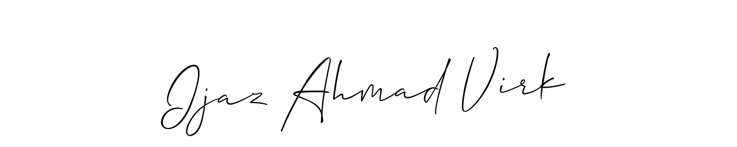 Allison_Script is a professional signature style that is perfect for those who want to add a touch of class to their signature. It is also a great choice for those who want to make their signature more unique. Get Ijaz Ahmad Virk name to fancy signature for free. Ijaz Ahmad Virk signature style 2 images and pictures png