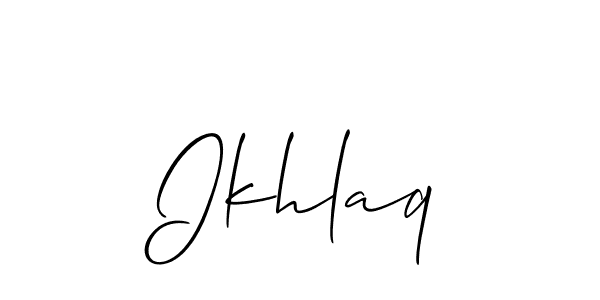 Create a beautiful signature design for name Ikhlaq. With this signature (Allison_Script) fonts, you can make a handwritten signature for free. Ikhlaq signature style 2 images and pictures png