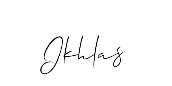 Make a beautiful signature design for name Ikhlas. With this signature (Allison_Script) style, you can create a handwritten signature for free. Ikhlas signature style 2 images and pictures png