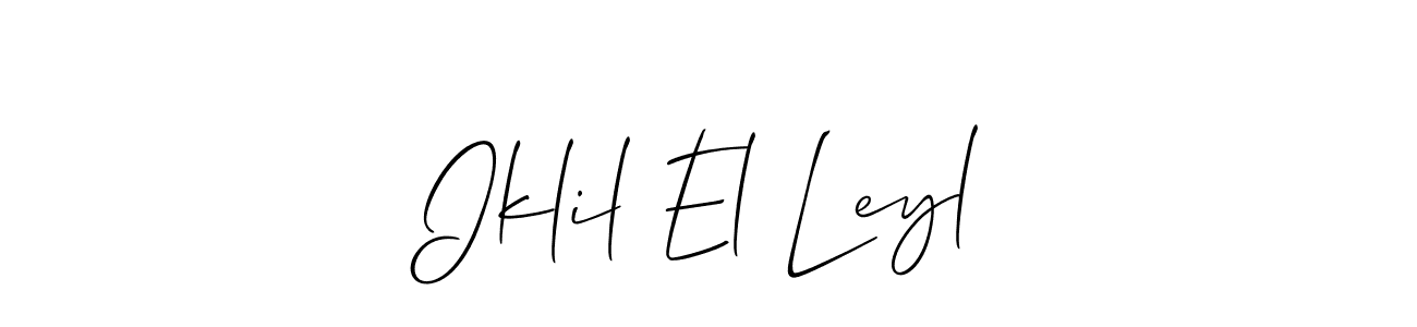 The best way (Allison_Script) to make a short signature is to pick only two or three words in your name. The name Iklil El Leyl include a total of six letters. For converting this name. Iklil El Leyl signature style 2 images and pictures png