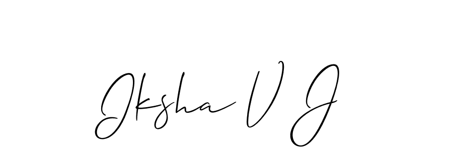 How to make Iksha V J name signature. Use Allison_Script style for creating short signs online. This is the latest handwritten sign. Iksha V J signature style 2 images and pictures png