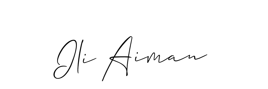 The best way (Allison_Script) to make a short signature is to pick only two or three words in your name. The name Ili Aiman include a total of six letters. For converting this name. Ili Aiman signature style 2 images and pictures png