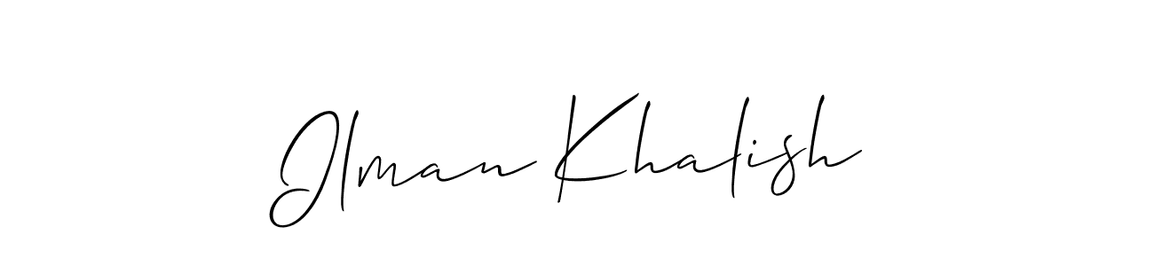 The best way (Allison_Script) to make a short signature is to pick only two or three words in your name. The name Ilman Khalish include a total of six letters. For converting this name. Ilman Khalish signature style 2 images and pictures png