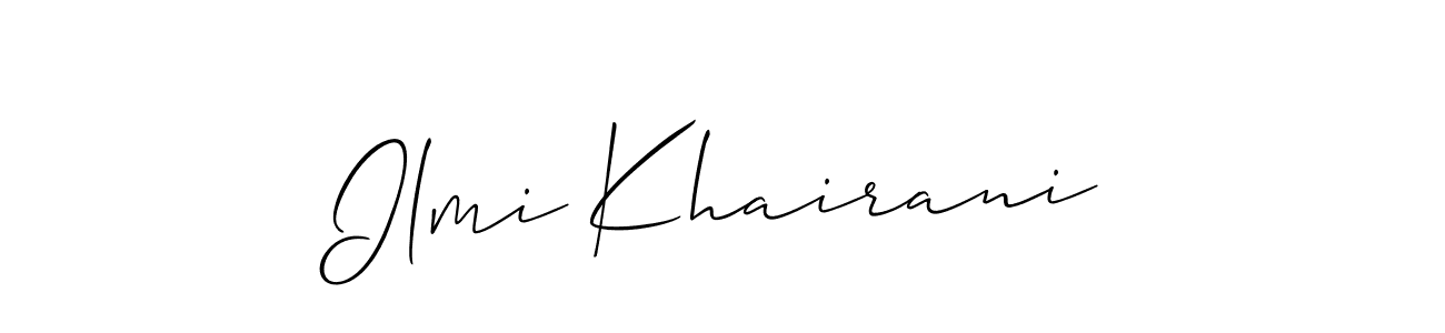 The best way (Allison_Script) to make a short signature is to pick only two or three words in your name. The name Ilmi Khairani include a total of six letters. For converting this name. Ilmi Khairani signature style 2 images and pictures png