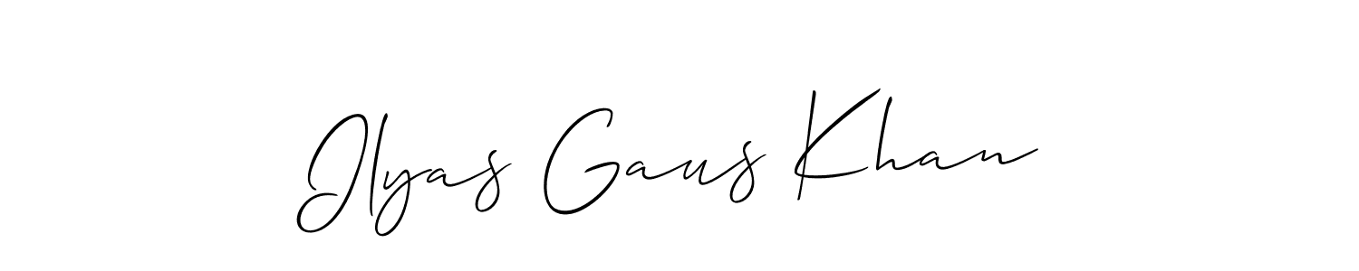 How to make Ilyas Gaus Khan name signature. Use Allison_Script style for creating short signs online. This is the latest handwritten sign. Ilyas Gaus Khan signature style 2 images and pictures png