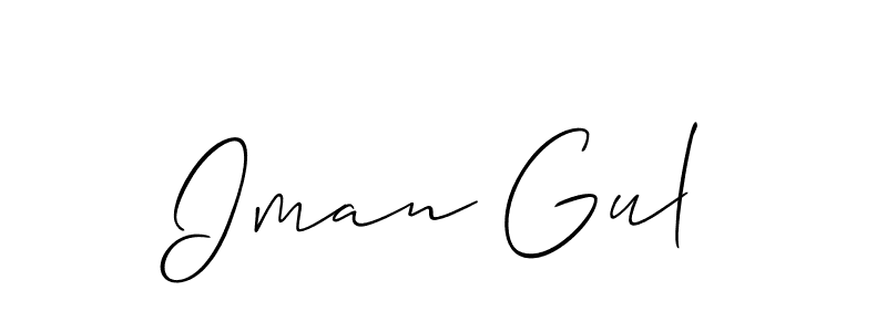Also You can easily find your signature by using the search form. We will create Iman Gul name handwritten signature images for you free of cost using Allison_Script sign style. Iman Gul signature style 2 images and pictures png