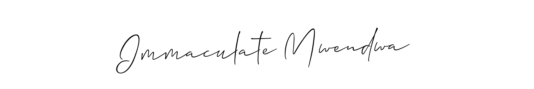 The best way (Allison_Script) to make a short signature is to pick only two or three words in your name. The name Immaculate Mwendwa include a total of six letters. For converting this name. Immaculate Mwendwa signature style 2 images and pictures png